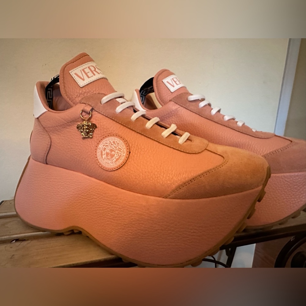 Versace 80mm Triplatform platform leather & suede sneakers NEW (AUTHENTIC) - Picture 5 of 16